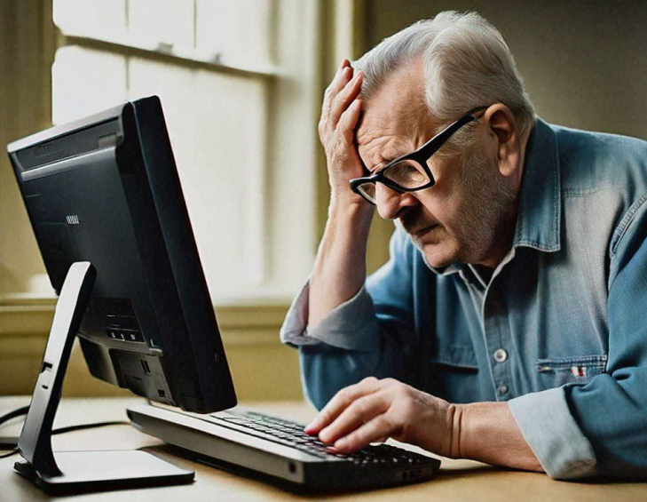 Man frustrated with a computer