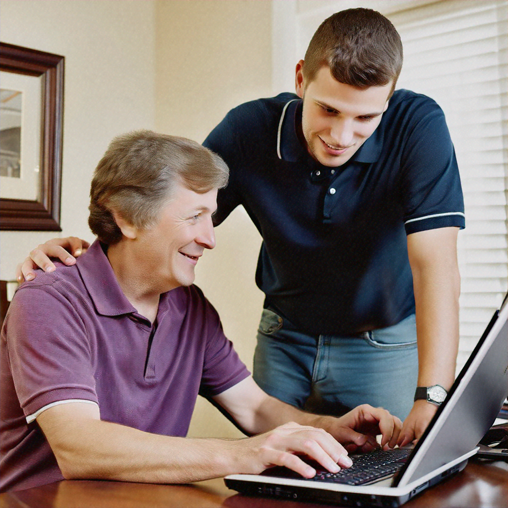 Young male helping family member on their computer